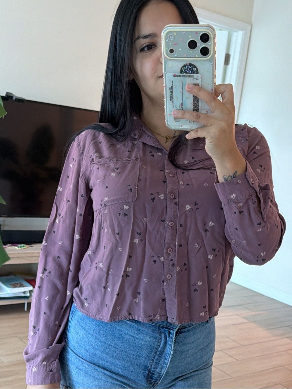 Womens Mauve Button-Front Long-Sleeve Shirt